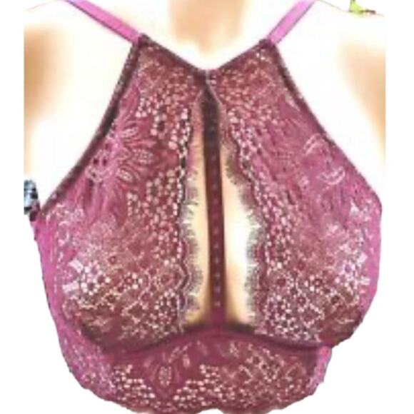 Victoria's Secret High Neck Plunge Bra Burgundy Size 34D - Picture 3 of 10